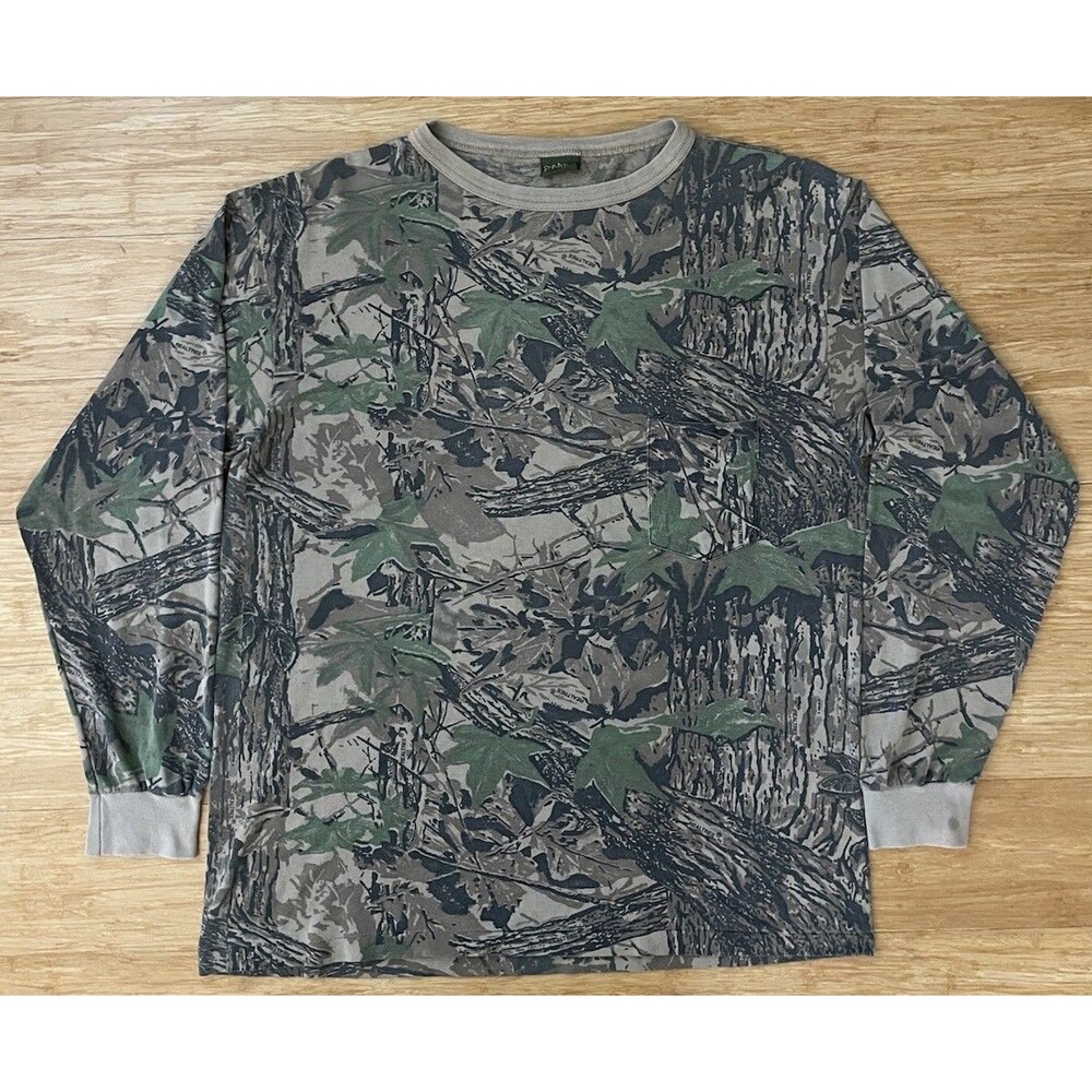 Spartan Realtree Hardwoods Camo Long Sleeve Thermal Shirt L/XL Single Stitch Y2K